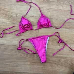 Shiny Hot Pink String Bikini Set
